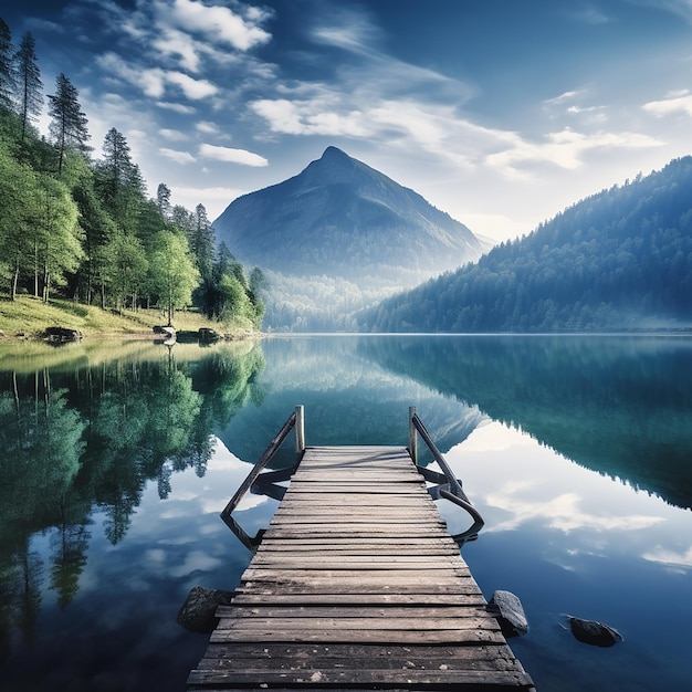 La retraite du quai en bois du lac de Serene Mountain