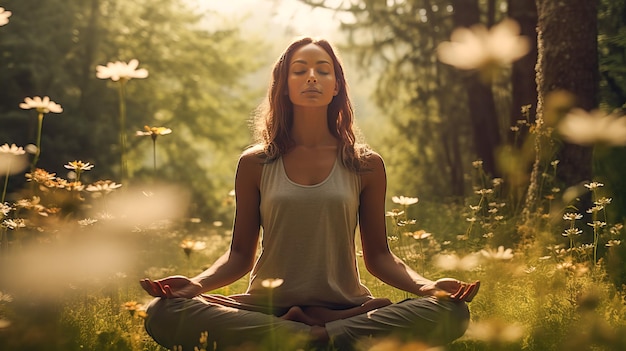 Retraite de méditation dans les bois Trouver la paix entourée d'arbres et de fleurs