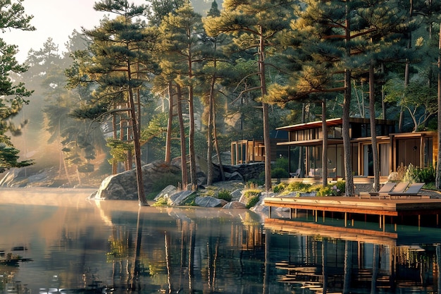 Des retraites tranquilles au bord du lac, nichées parmi les pins.