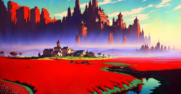 Rétro Anime Paysage Peinture numérique Art mural AI générative