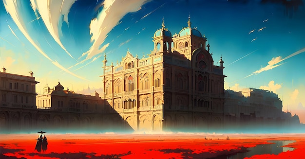 Rétro Anime Paysage Peinture numérique Art mural AI générative