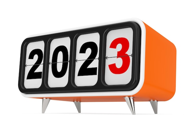 Retro Flip Clock avec 2023 nouvel an signe rendu 3d