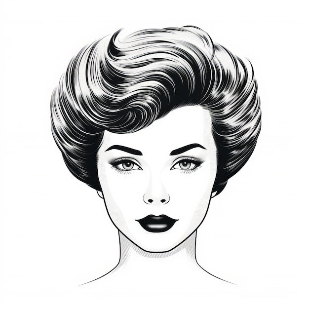 Retro Glamour Portrait noir et blanc d'une femme avec des cheveux courts Illustration