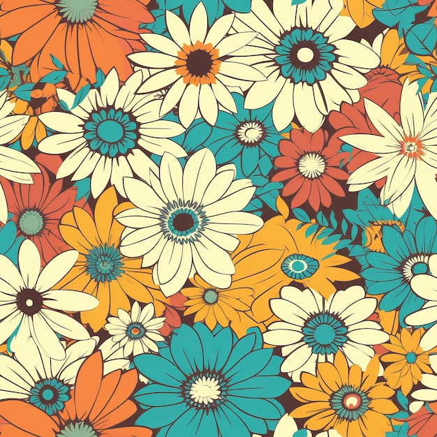 Retro make strong organiser Cool Daisy Make Seamless pattern AI Generated