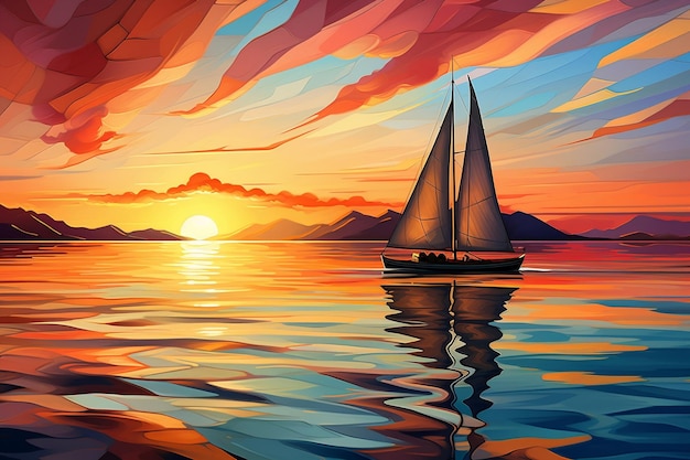 RetroStyle AiGenerated Windship avec un coucher de soleil nostalgique