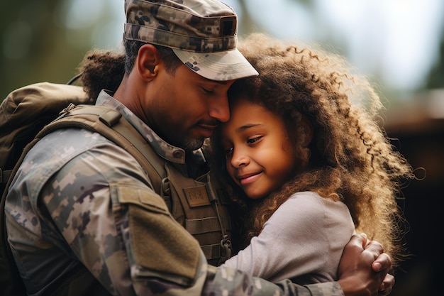 Des retrouvailles affectueuses entre un père militaire et sa fille