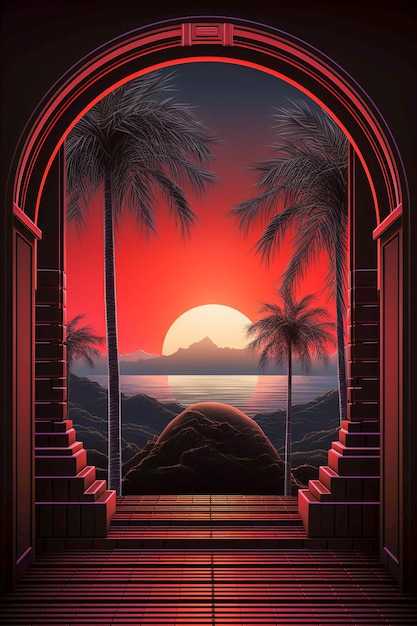 Retrowave Dreamscape Arrière-plan surréaliste dans l'art d'affiche généré par l'IA