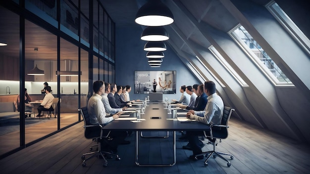 Photo réunion d'affaires de grenier 3d et salle de travail sur un immeuble de bureaux