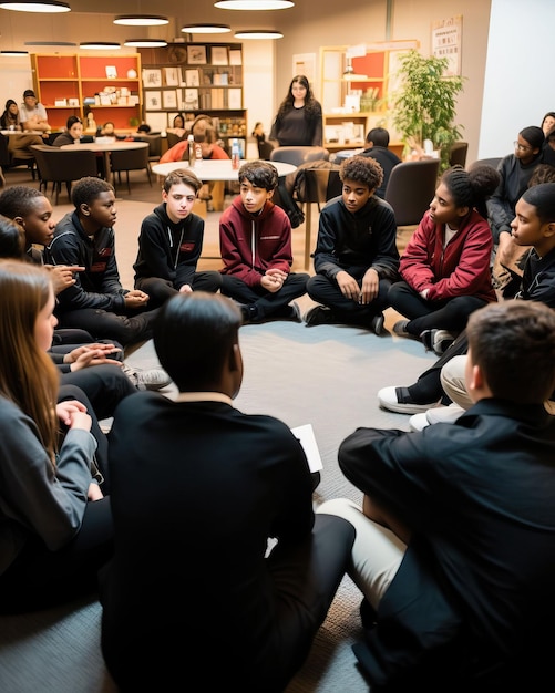 Photo une réunion du conseil étudiant avec des étudiants pour échanger des idées et planifier des initiatives