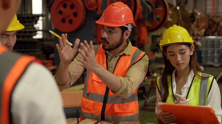 Réunion de l'équipe d'ingénierie avec le technicien et le travailleur en exploitation. Travail d'équipe de l'usine industrielle et du concept de fabrication.