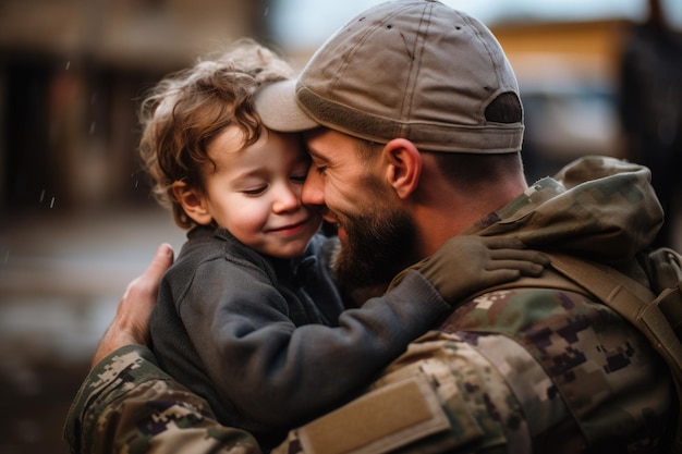 Réunion militaire père fils enfant d'amour Générer de l'IA