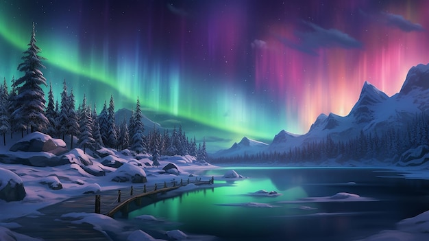 Le rêve des aurores boréales visualisant un moment surréaliste dans le ciel arctique