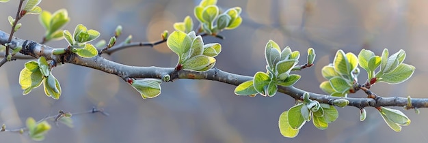 Le réveil de la nature Des feuilles vertes fraîches poussent tendrement sur des branches autrefois vides