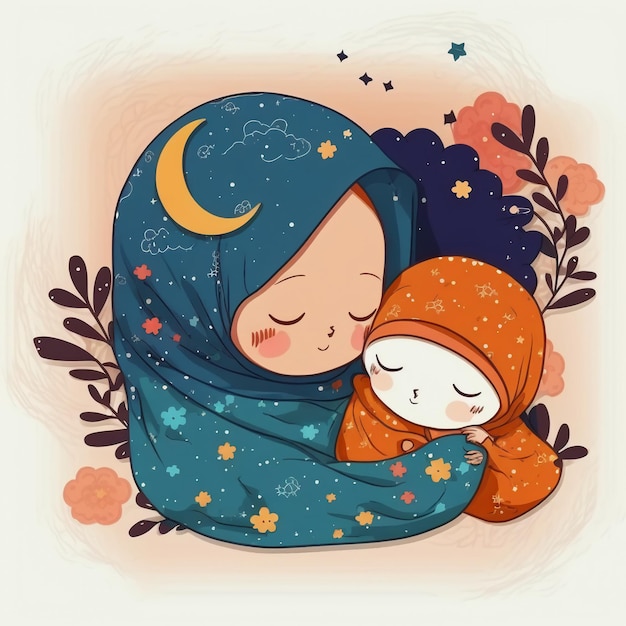 Rêver mignon hijab musulman fille Eidal-Fitr art