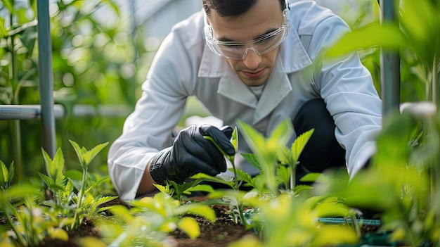 Photo révolution agrotechnique des scientifiques agricoles mettant en œuvre des méthodes et des outils de pointe pour améliorer le rendement des cultures