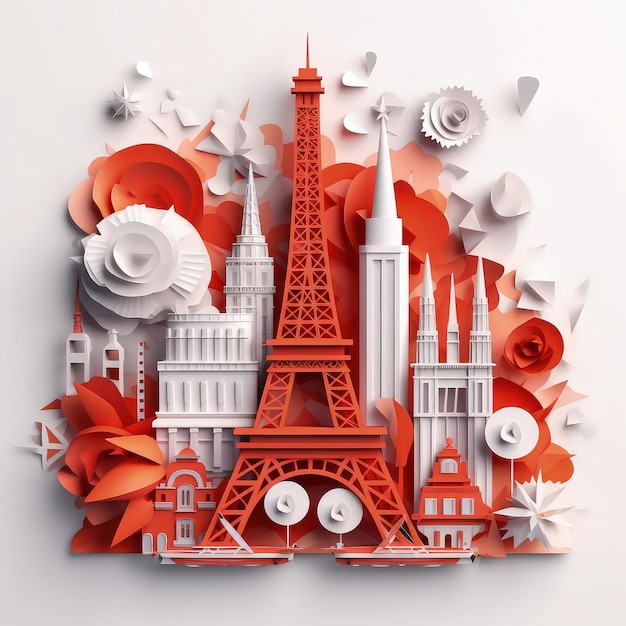 Révolution dans le papier 3D Artwork découpé en papier commémorant le jour de la Bastille