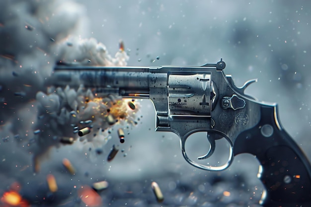 Un revolver de poing tirant des balles volantes