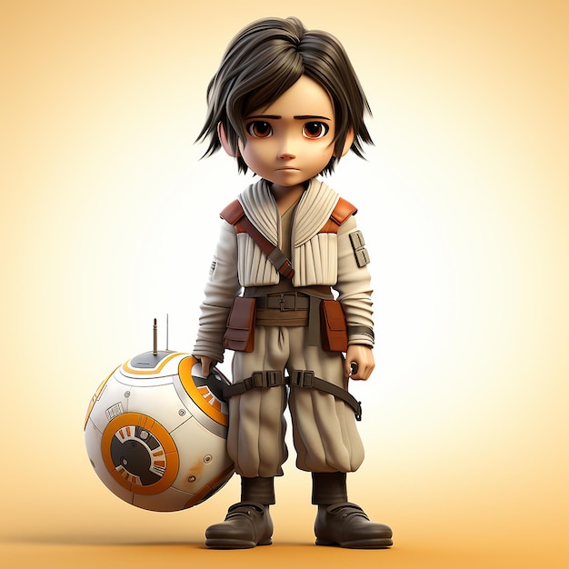 Rey Skywalker en personnage chibi avec bb8