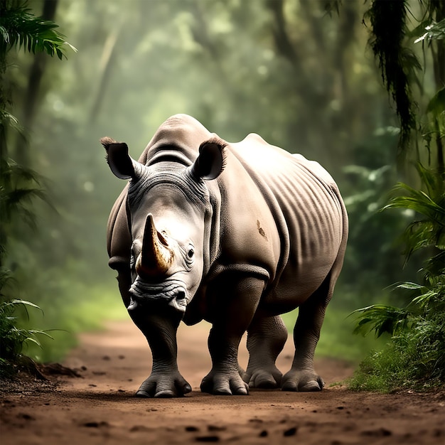 un rhinocéros au milieu de la forêt amazonienne propre image studio lumière vue de face photo