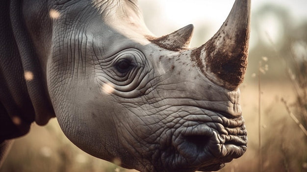 Un rhinocéros au visage blanc et au nez noir.