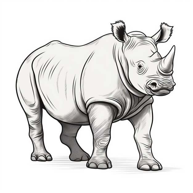 Rhinocéros blanc Une illustration détaillée et expressive de bande dessinée