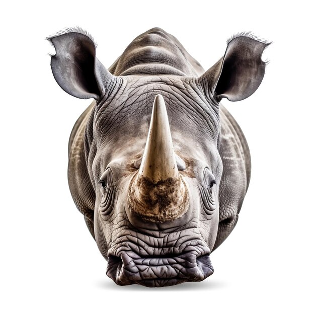 Photo rhinoceros closeup face shot isolé sur fond blanc generative ai