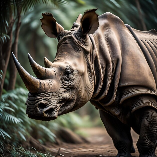 Photo un rhinocéros à cornes se tient dans la jungle