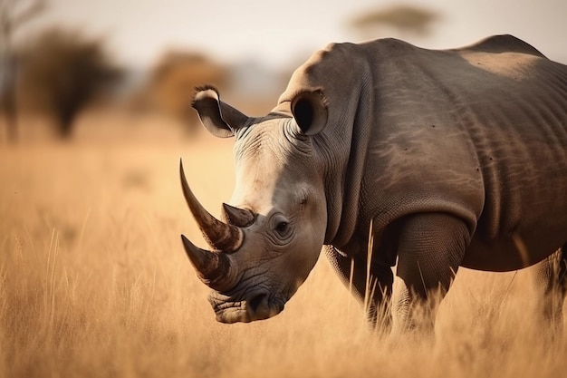 Un rhinocéros dans un champ d'herbe