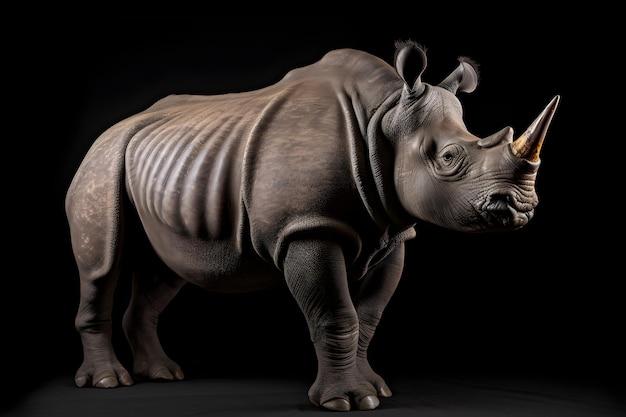Photo un rhinocéros debout sur un fond noir