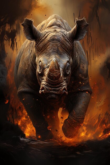 Photo le rhinocéros est un animal sauvage qui est en feu.