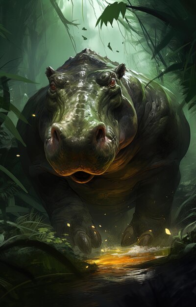 un rhinocéros avec un fond vert