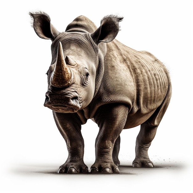 Un rhinocéros avec une grande boucle d'oreille sur la tête est représenté.