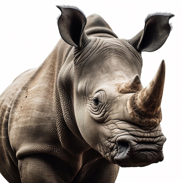 Un rhinocéros avec une grande étiquette d'oreille sur la tête