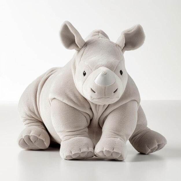 Un rhinocéros rempli d'un jouet de peluche minimaliste gris et beige