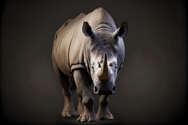 Rhinocéros sauvage blanc se cachant dans l'obscurité