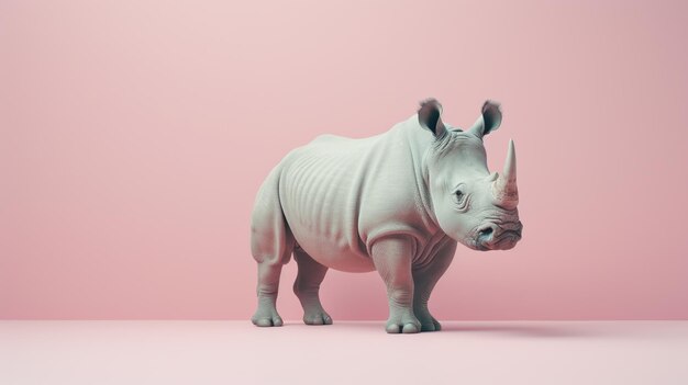 Photo un rhinocéros solitaire sur une toile de fond rose doux transmettant force et calme dans un cadre minimaliste