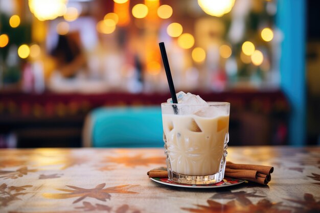 Un rhum chaud épicé à côté d'une pia colada glacée