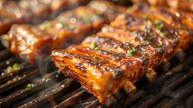 Ribes de viande au barbecue, steak à la grille, frite sur feu d'huile, dessin d'arrière-plan de bannière