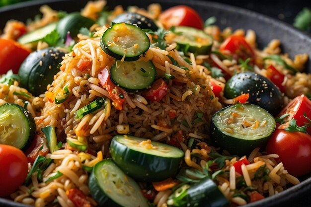 Photo rice frit à la ratatouille française avec des courgettes