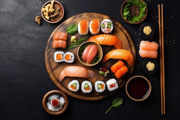 Rice sain rouleau de nourriture de poisson asiatique fruits de mer japonais sushi frais IA générative