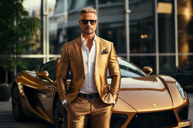 Photo un riche homme d'affaires avec sa supercar