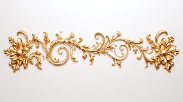 Photo un riche ornement baroque doré délicatement gravé sur un fond blanc immaculé les détails complexes et les courbes somptueuses du dessin dégagent opulence et sophistication
