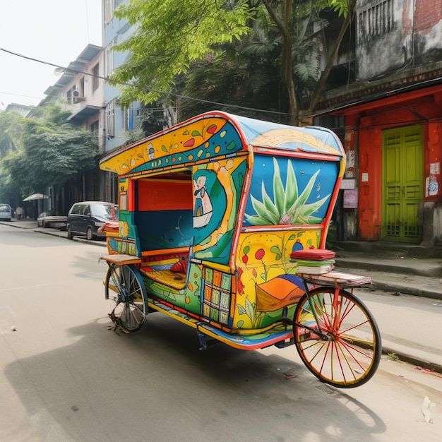 Photo un rickshaw coloré avec un signe qui dit tropical sur le côté