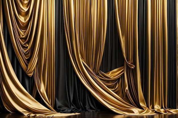 rideau d'or avec des rideaux noirs et dorés