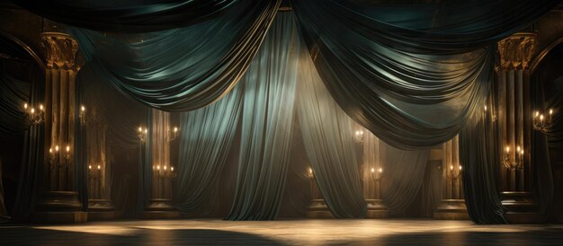 Photo des rideaux de théâtre dans un éclairage faible pour la toile de fond
