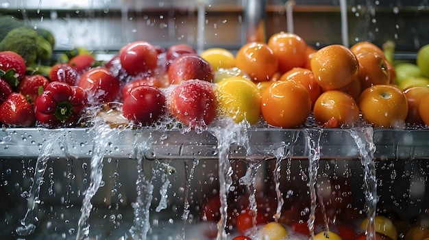 Rincez les fruits et légumes frais sous l'eau courante
