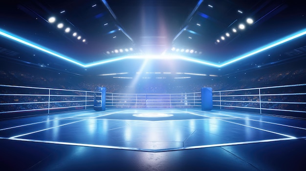 Ring de boxe de lutte vide rempli d'arène de compétition de projecteurs