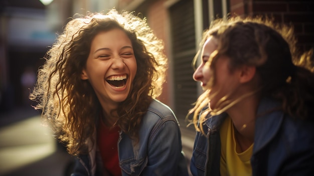 le rire des amis dans une atmosphère joyeuse