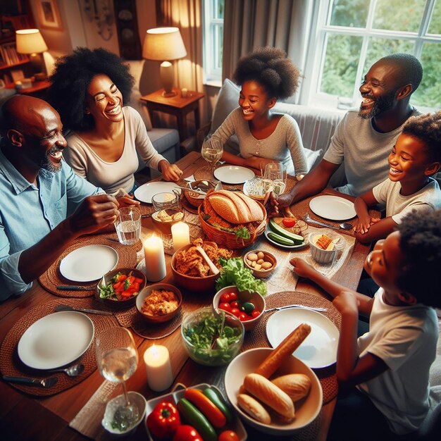 Photo le rire et l'amour d'une famille lors d'un dîner cuisiné à la maison