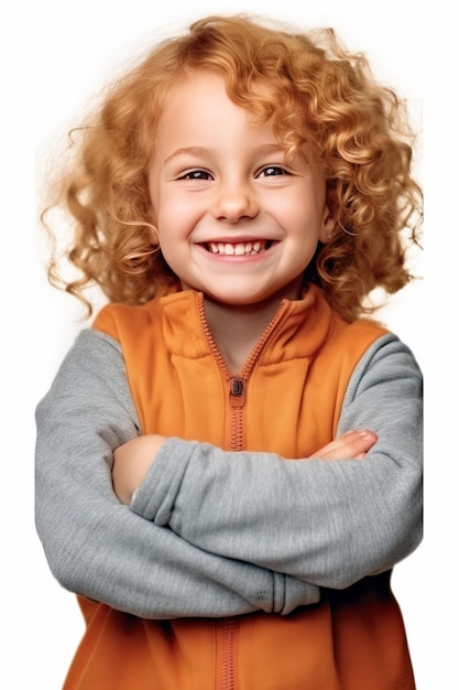 Rire portrait de petite fille avec les bras croisés et isolé sur fond png transparent